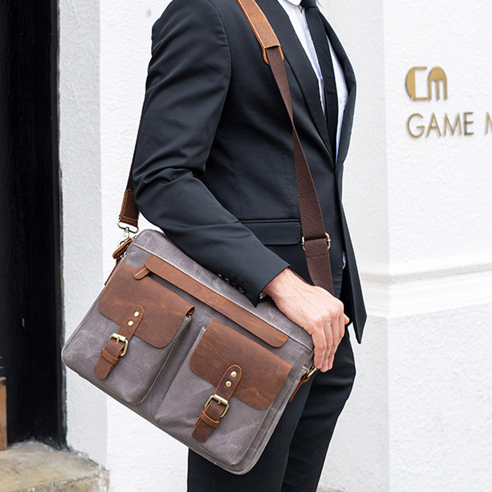Cowhide with Cloth Briefcase